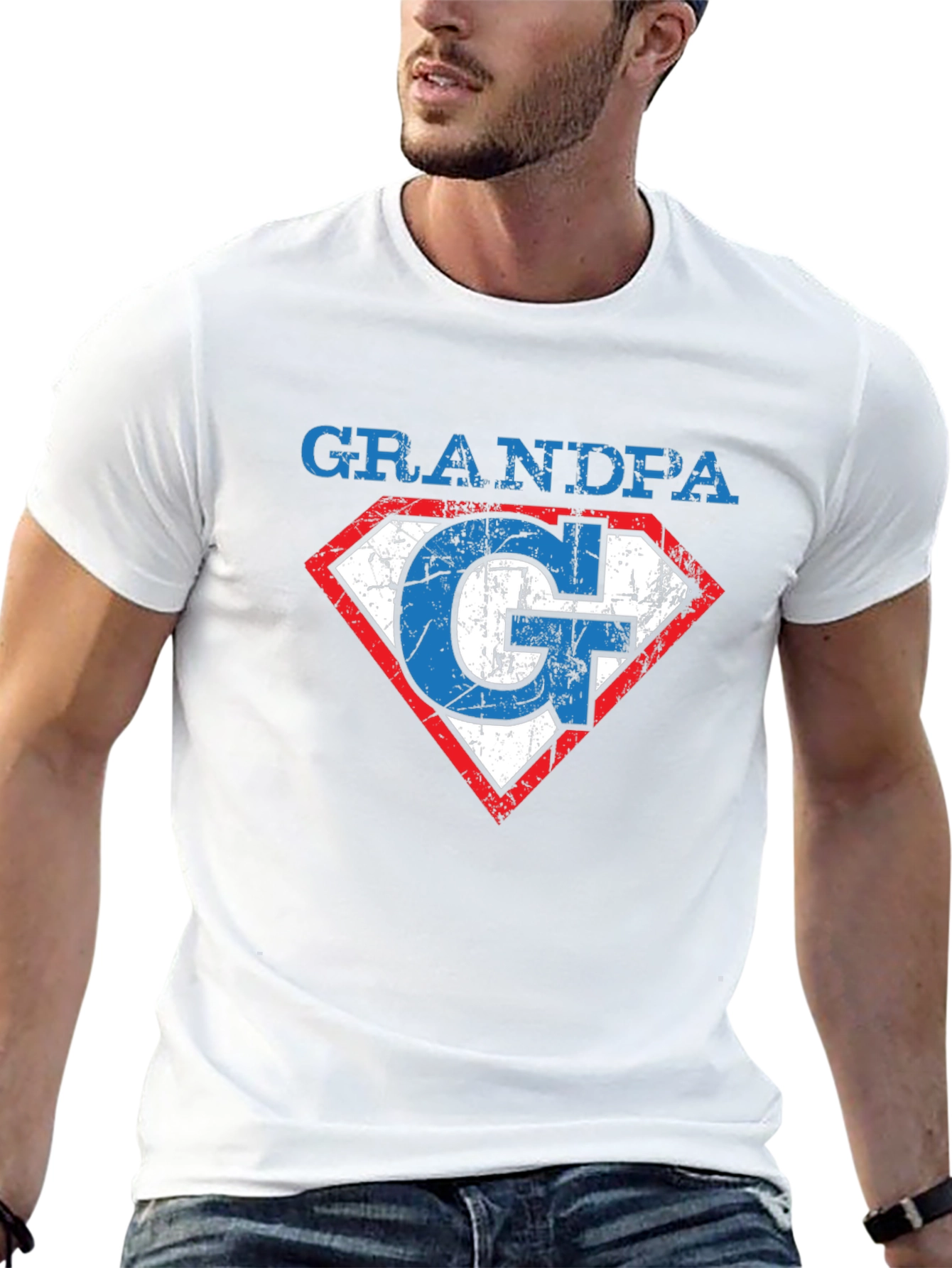 Grandpa Superman Style Graphic T-Shirt