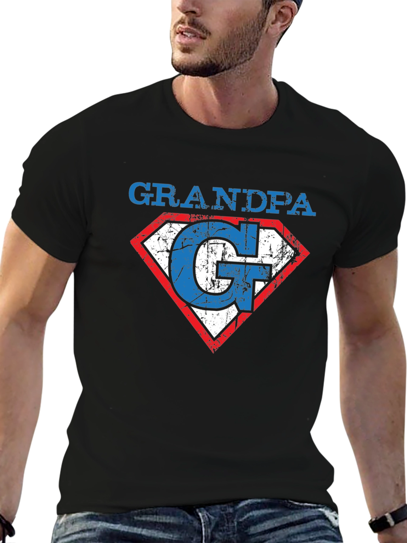 Grandpa Superman Style Graphic T-Shirt