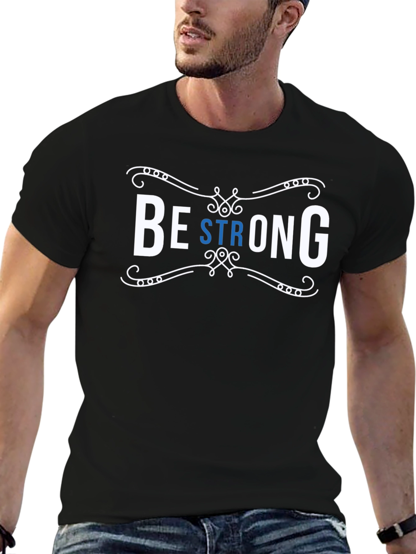 Be Strong Black Graphic Tee for Men
