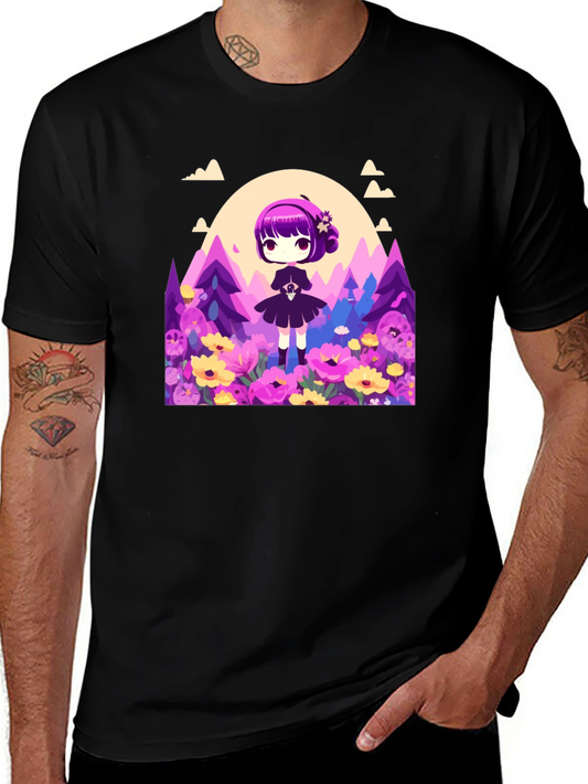 Anime Girl Floral Field T-Shirt