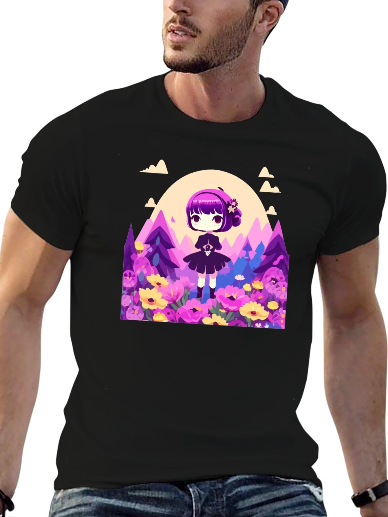 Anime Girl Floral Field T-Shirt