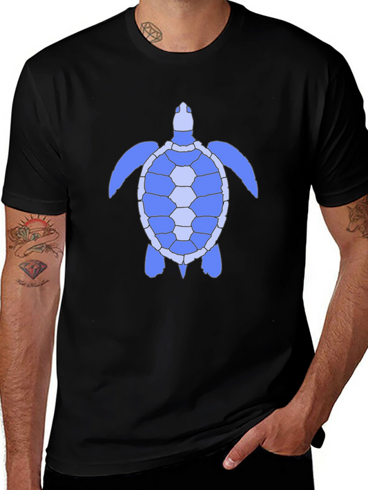 Blue Sea Turtle Graphic Tee - Black Cotton Shirt