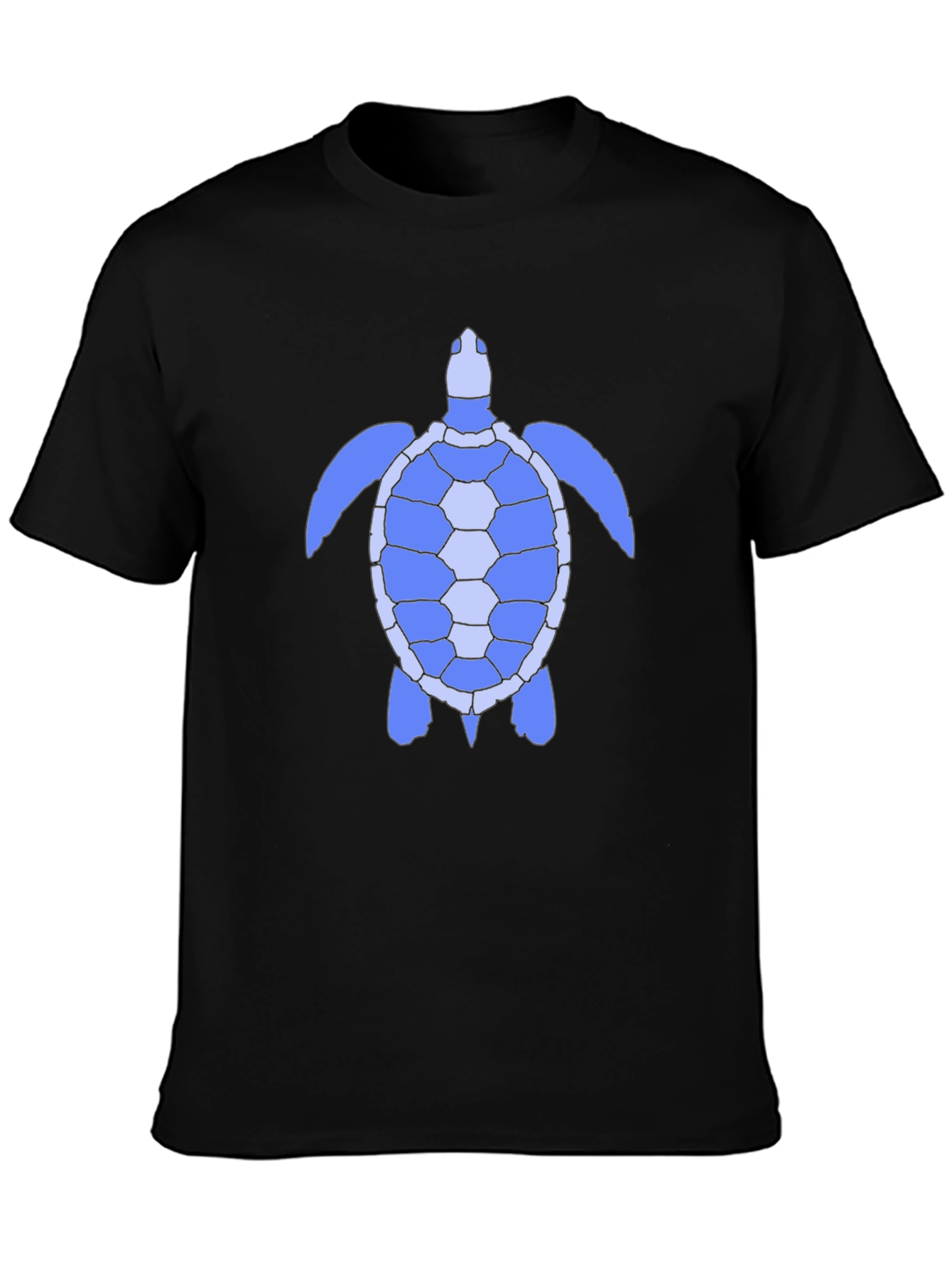 Blue Sea Turtle Graphic Tee - Black Cotton Shirt