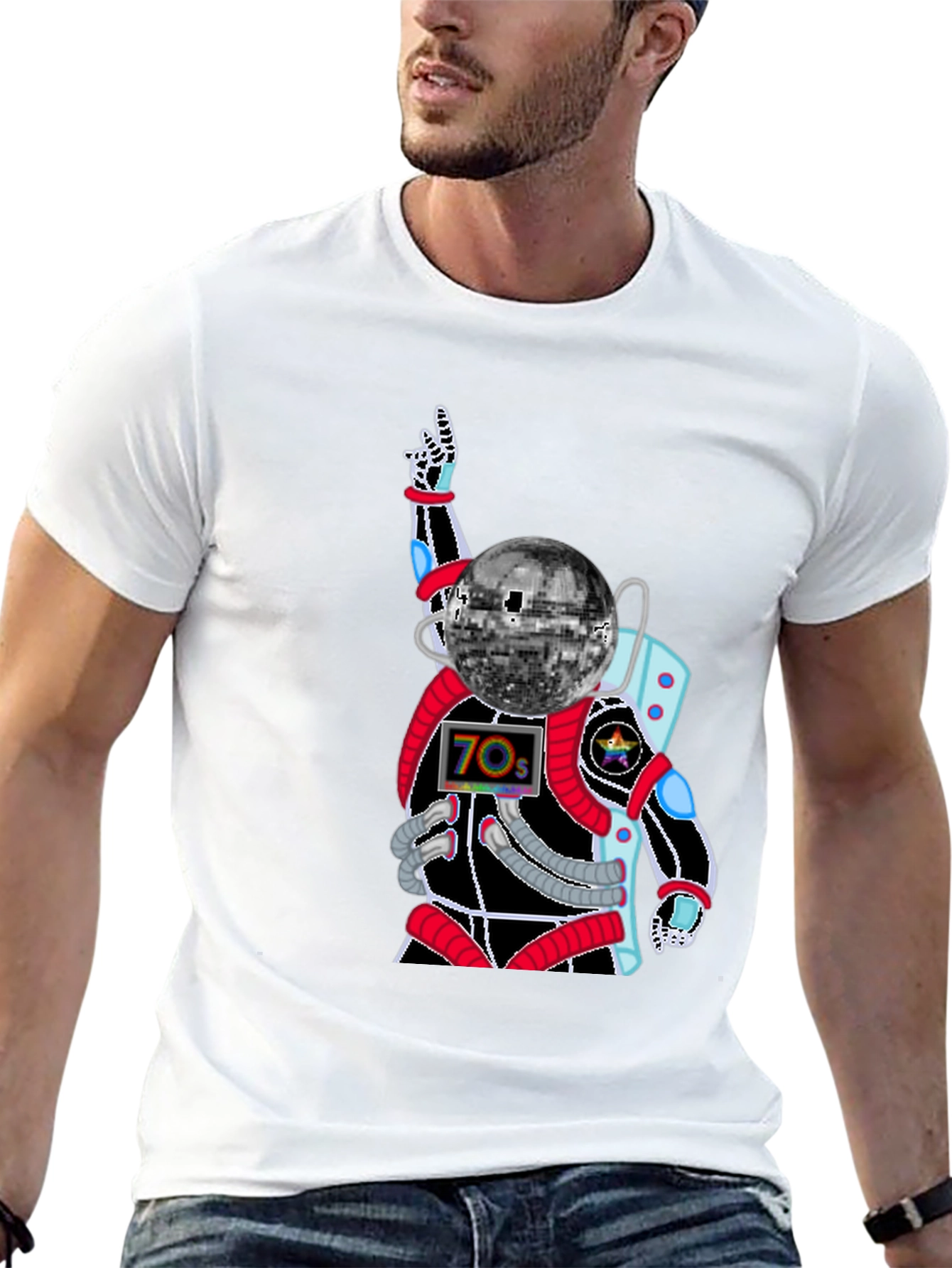 Retro Disco Astronaut T-Shirt - 70s Space Groove