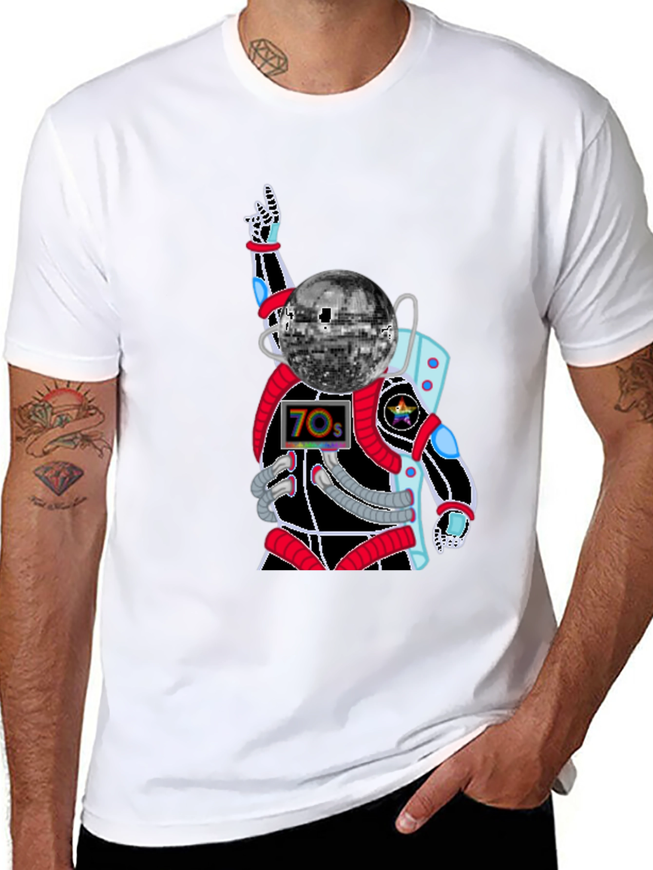 Retro Disco Astronaut T-Shirt - 70s Space Groove