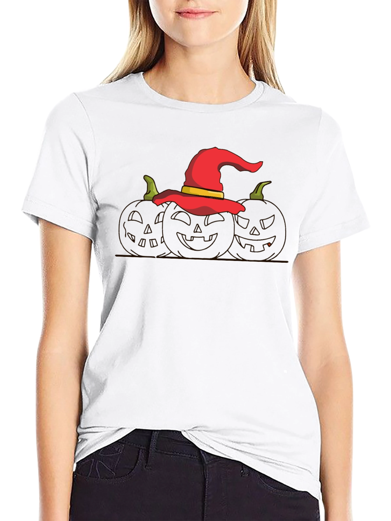 Halloween Witch Hat Pumpkin Graphic T-Shirt