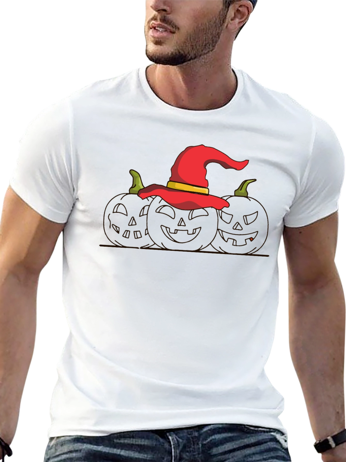 Halloween Witch Hat Pumpkin Graphic T-Shirt
