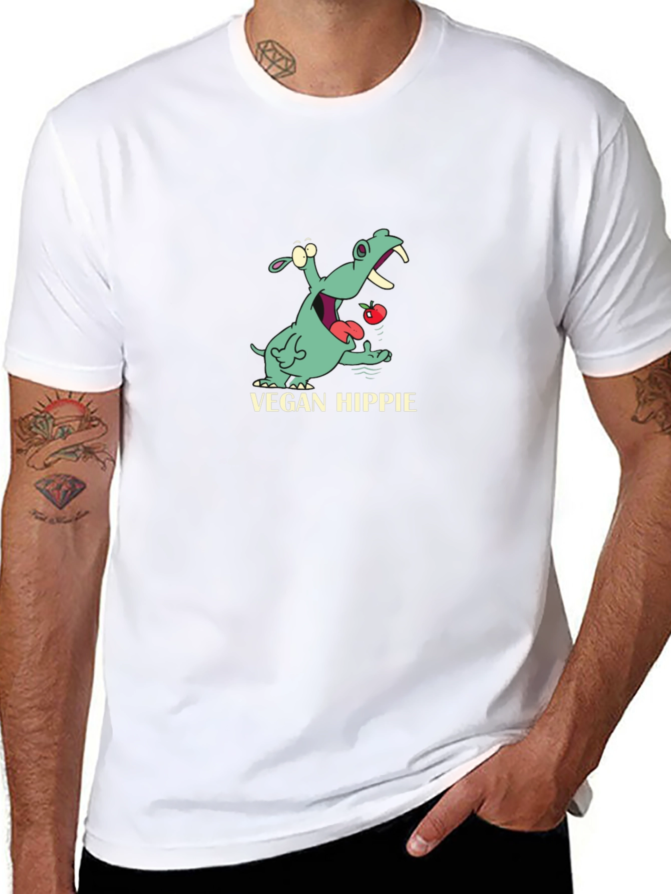 Vegan Hippie T-Shirt - Cute Hippopotamus Graphic Tee