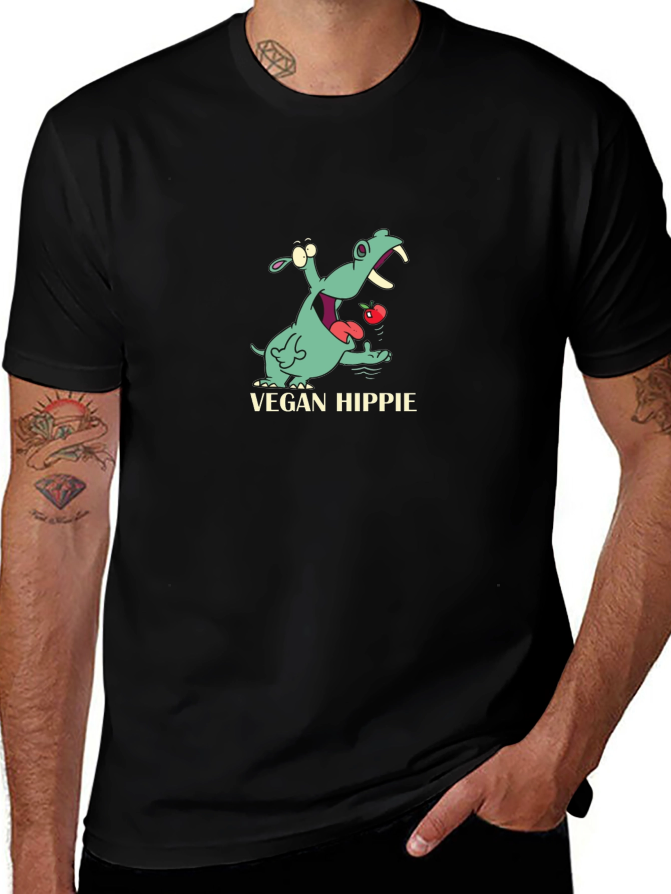 Vegan Hippie T-Shirt - Cute Hippopotamus Graphic Tee