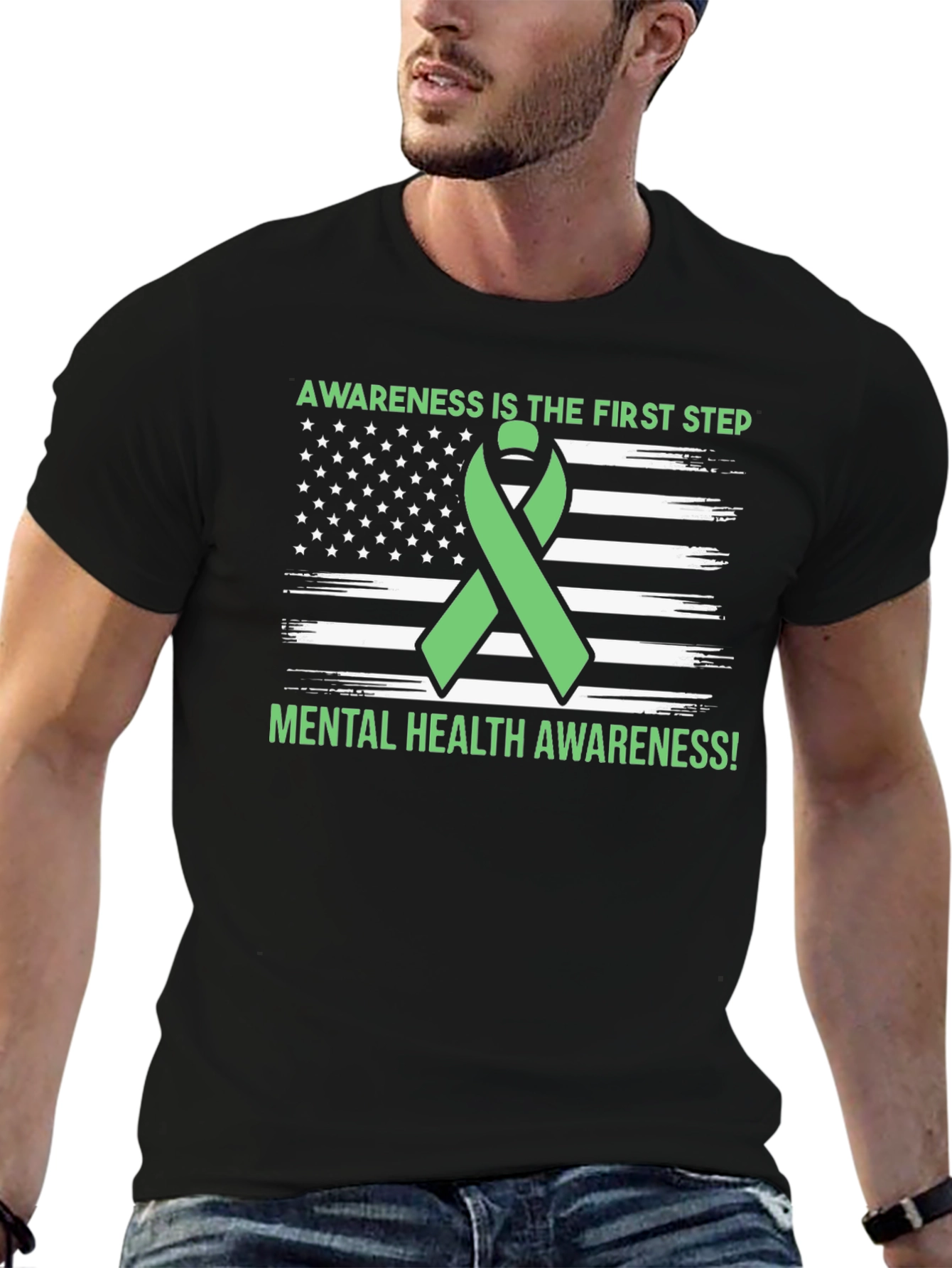 Mental Health Awareness Ribbon USA Flag T-Shirt