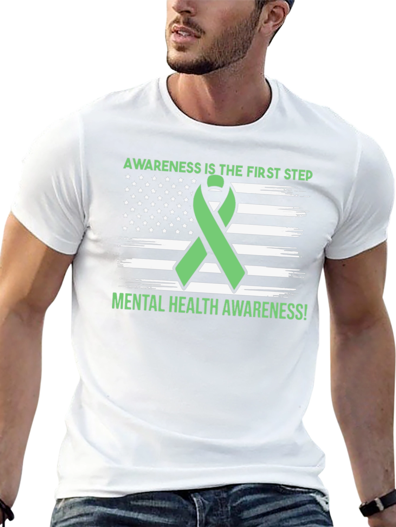 Mental Health Awareness Ribbon USA Flag T-Shirt