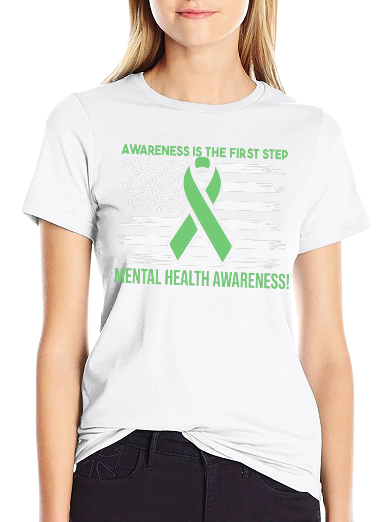 Mental Health Awareness Ribbon USA Flag T-Shirt