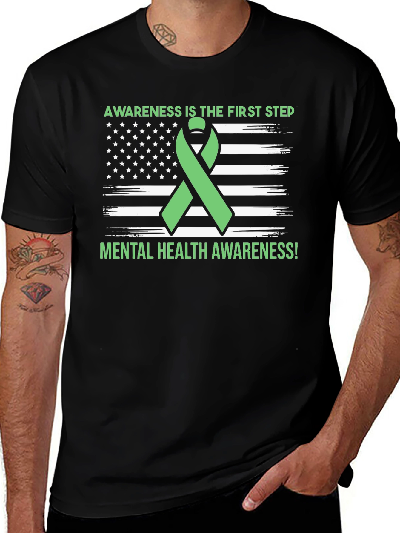 Mental Health Awareness Ribbon USA Flag T-Shirt