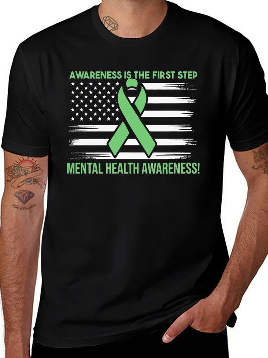 Mental Health Awareness Ribbon USA Flag T-Shirt