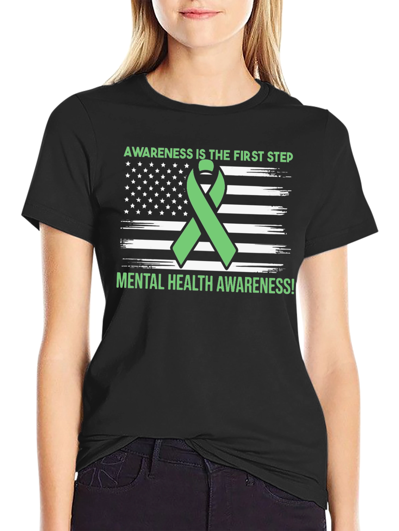 Mental Health Awareness Ribbon USA Flag T-Shirt