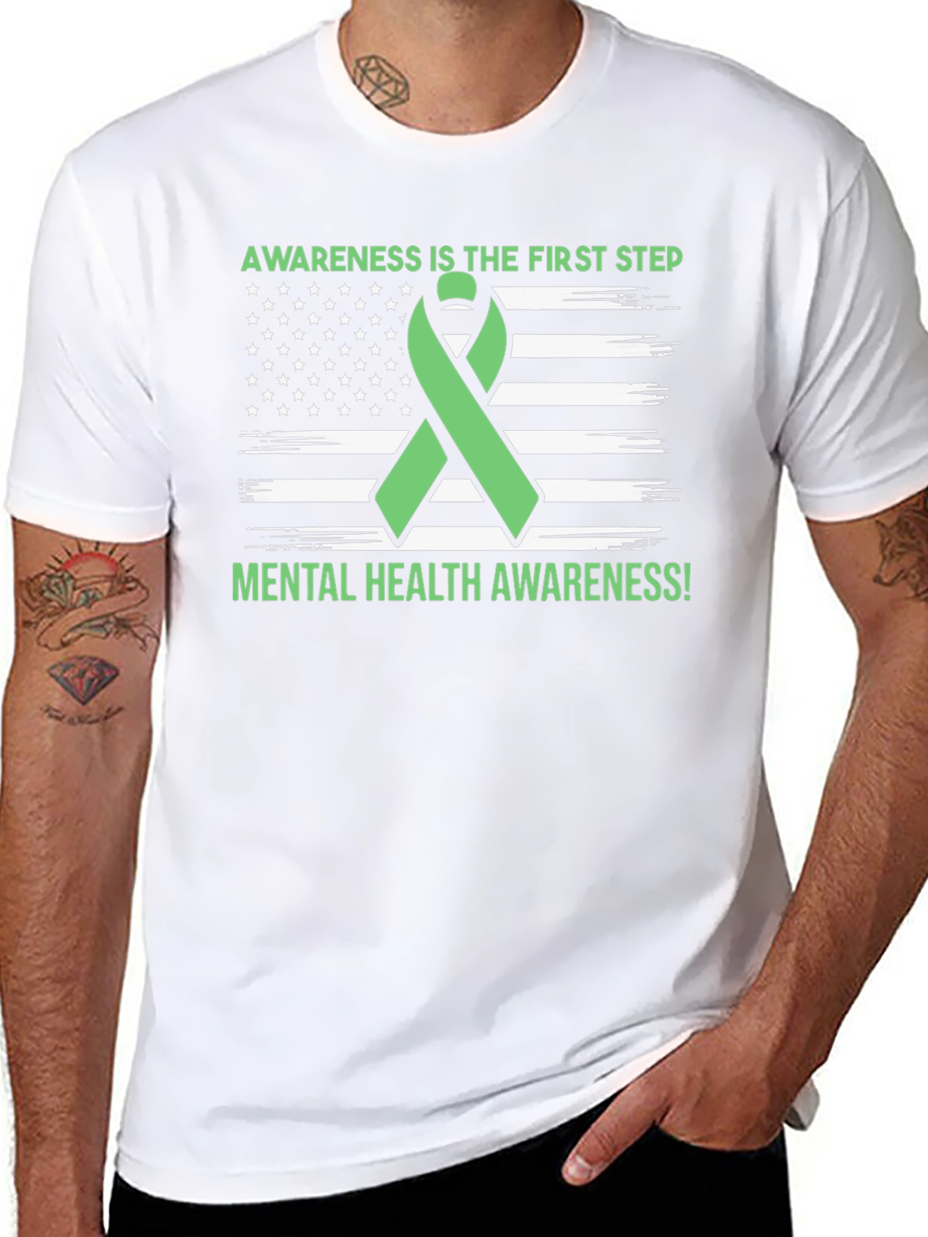 Mental Health Awareness Ribbon USA Flag T-Shirt