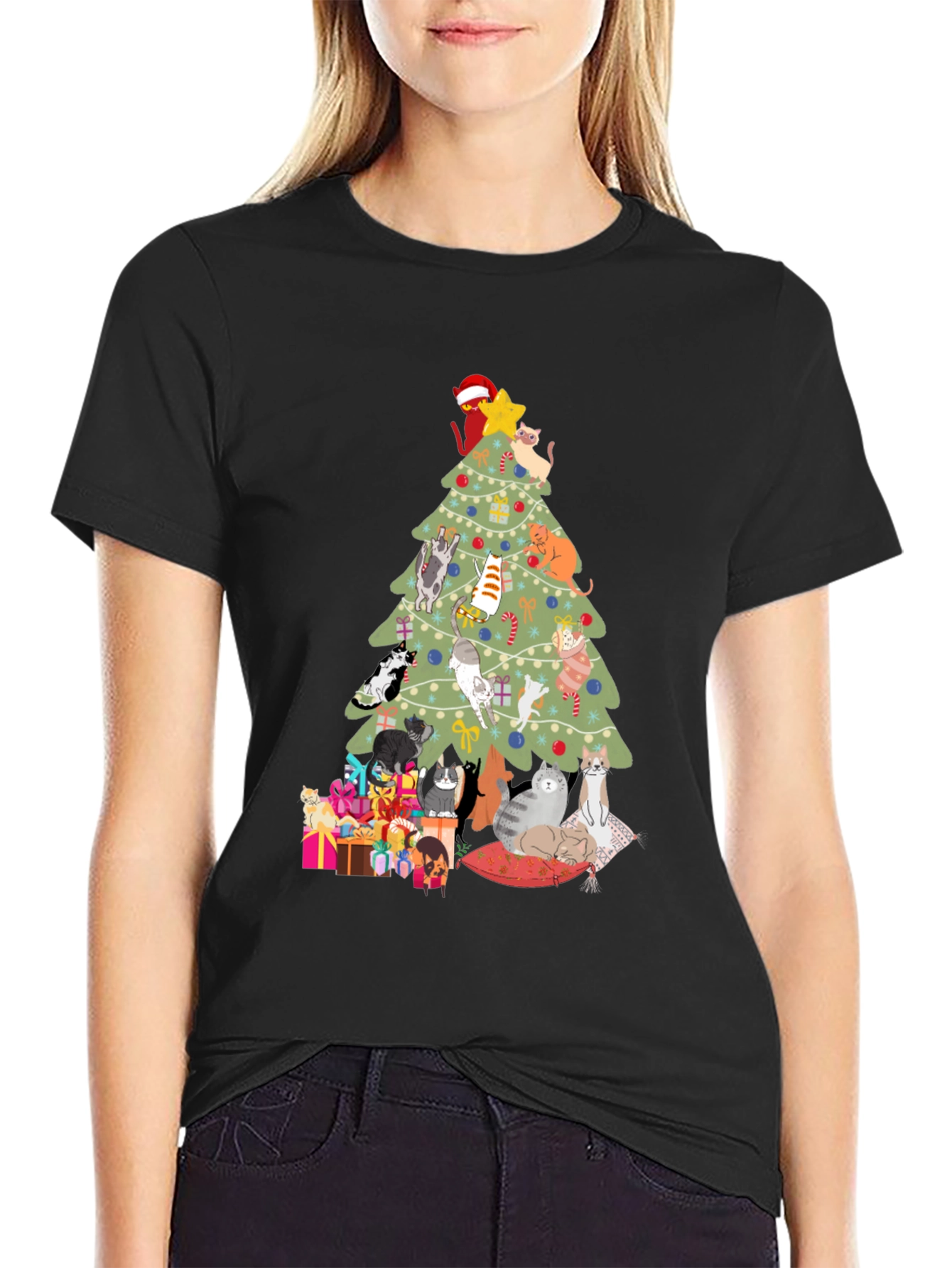Cat Christmas Tree T-Shirt Holiday Tee