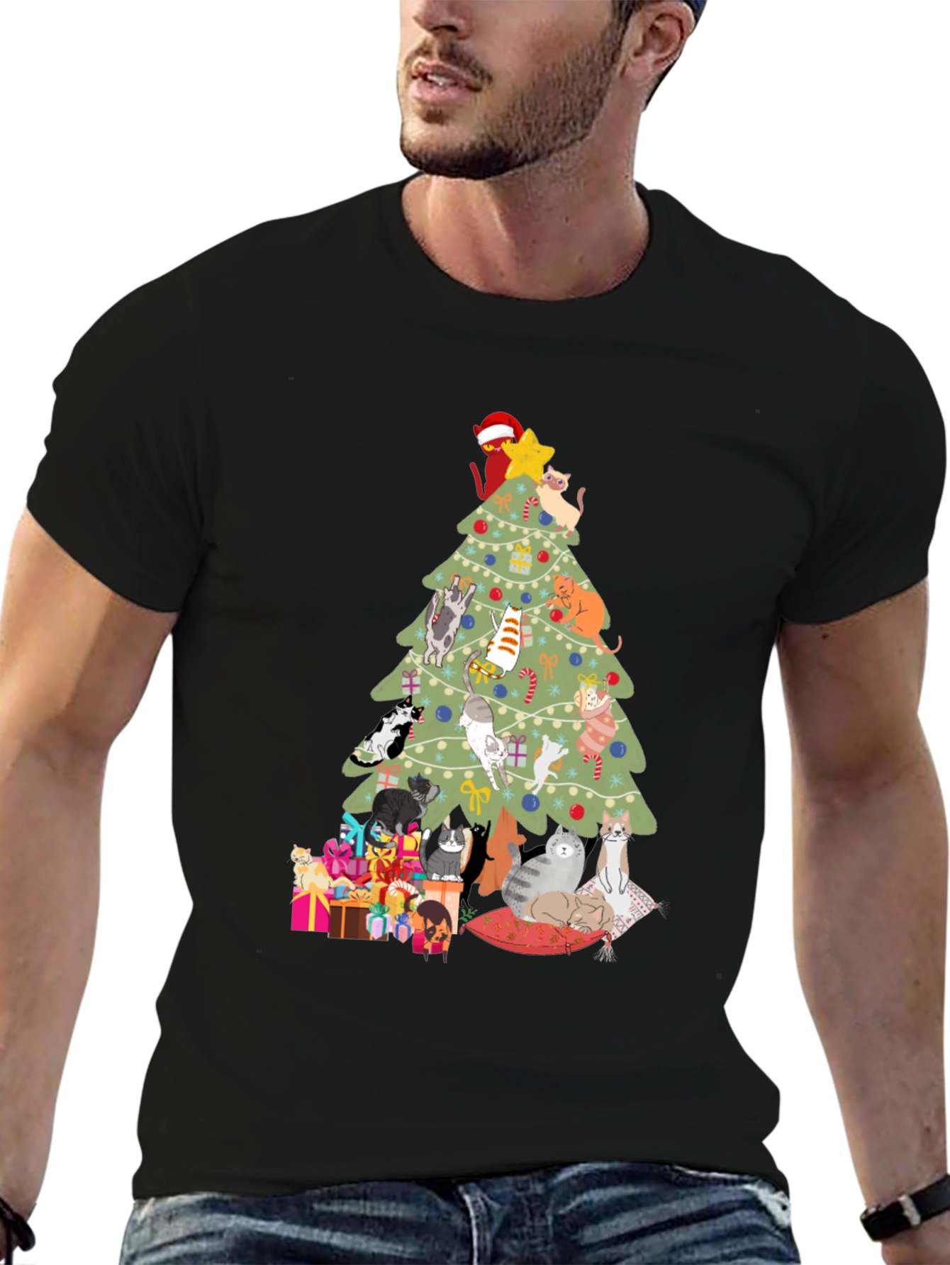 Cat Christmas Tree T-Shirt Holiday Tee