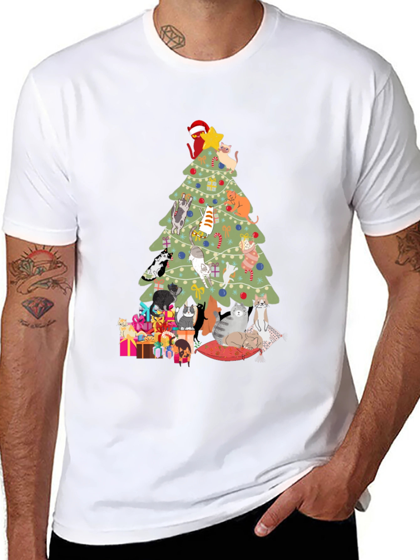 Cat Christmas Tree T-Shirt Holiday Tee