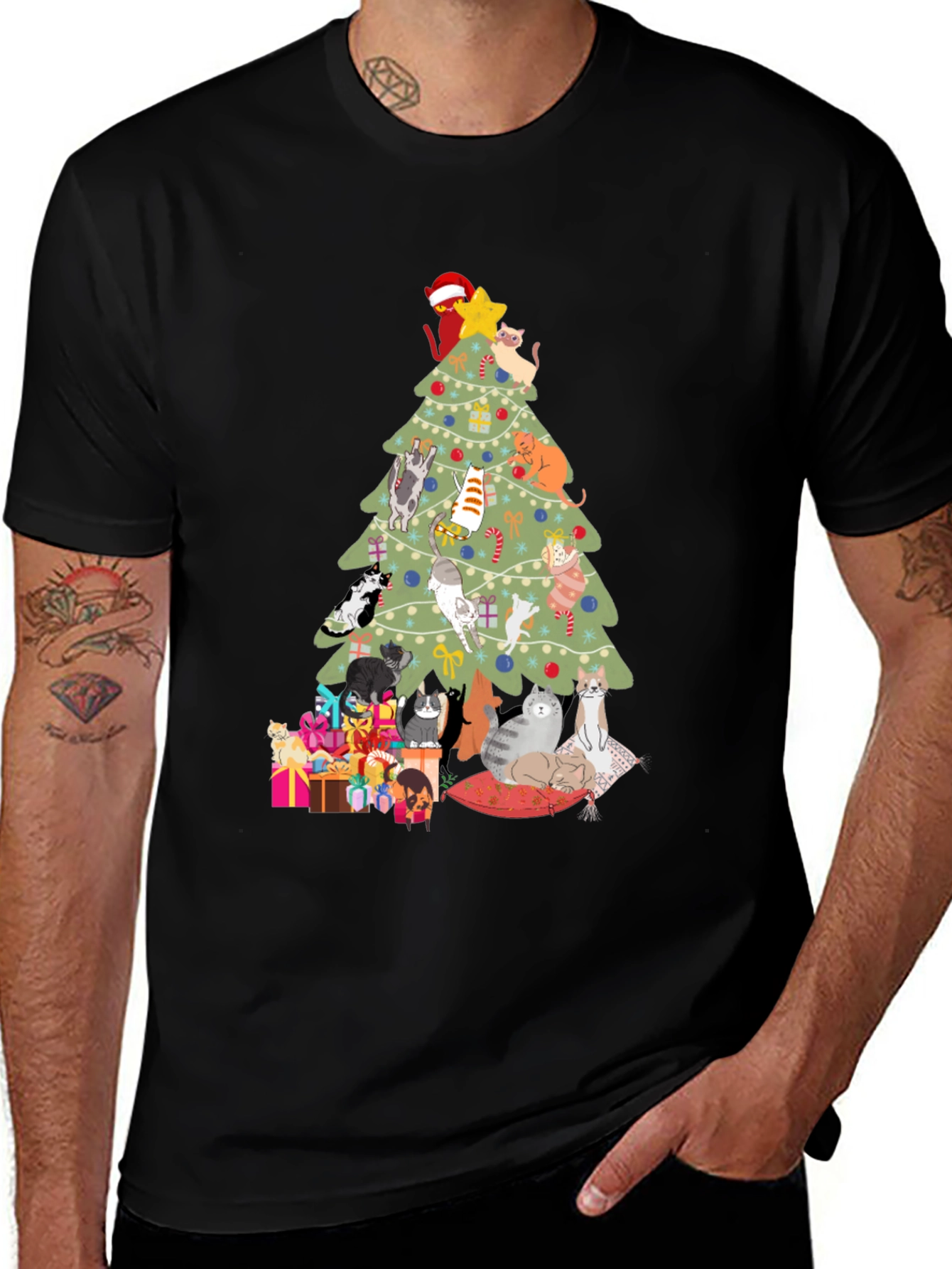 Cat Christmas Tree T-Shirt Holiday Tee