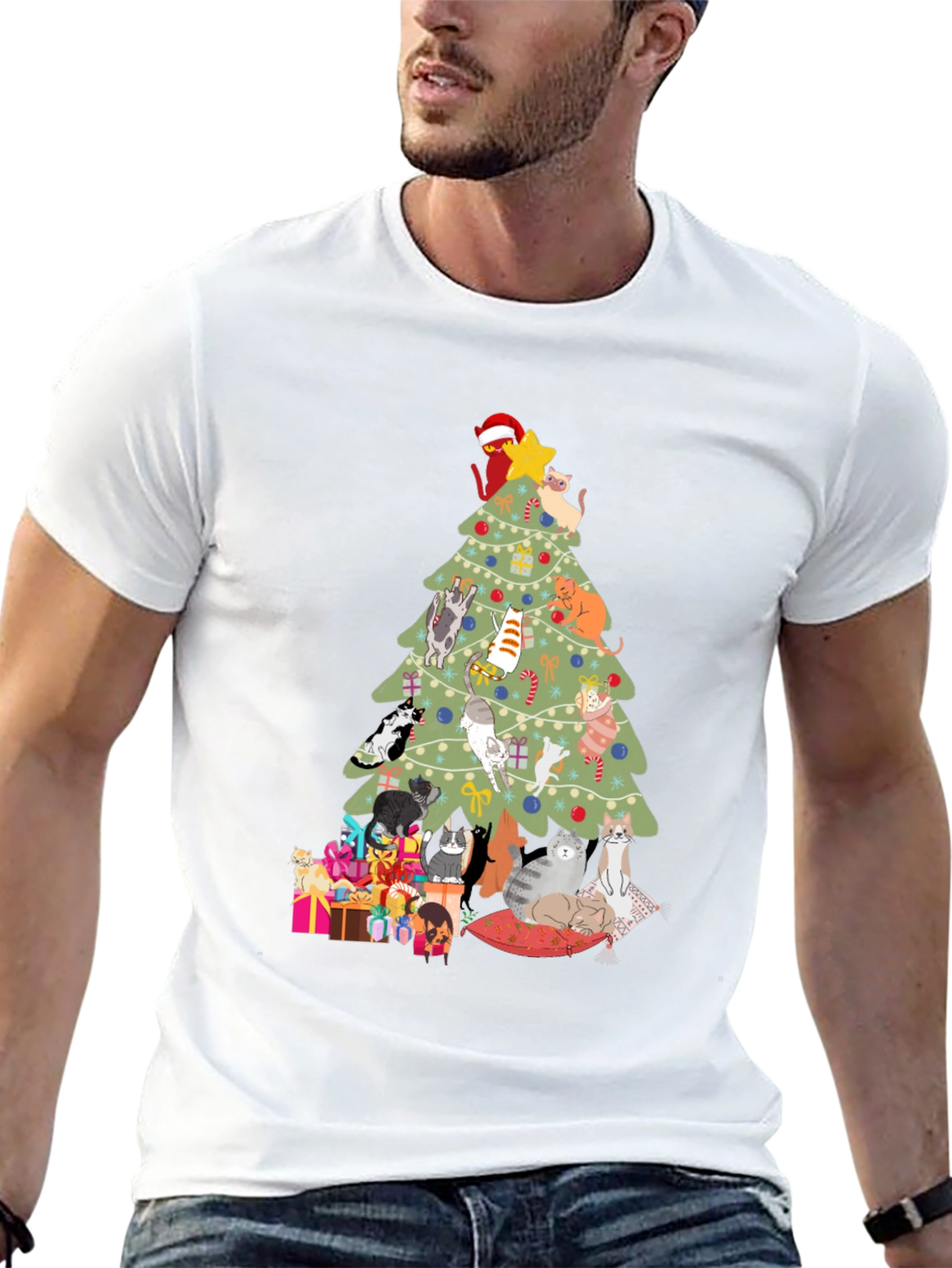 Cat Christmas Tree T-Shirt Holiday Tee