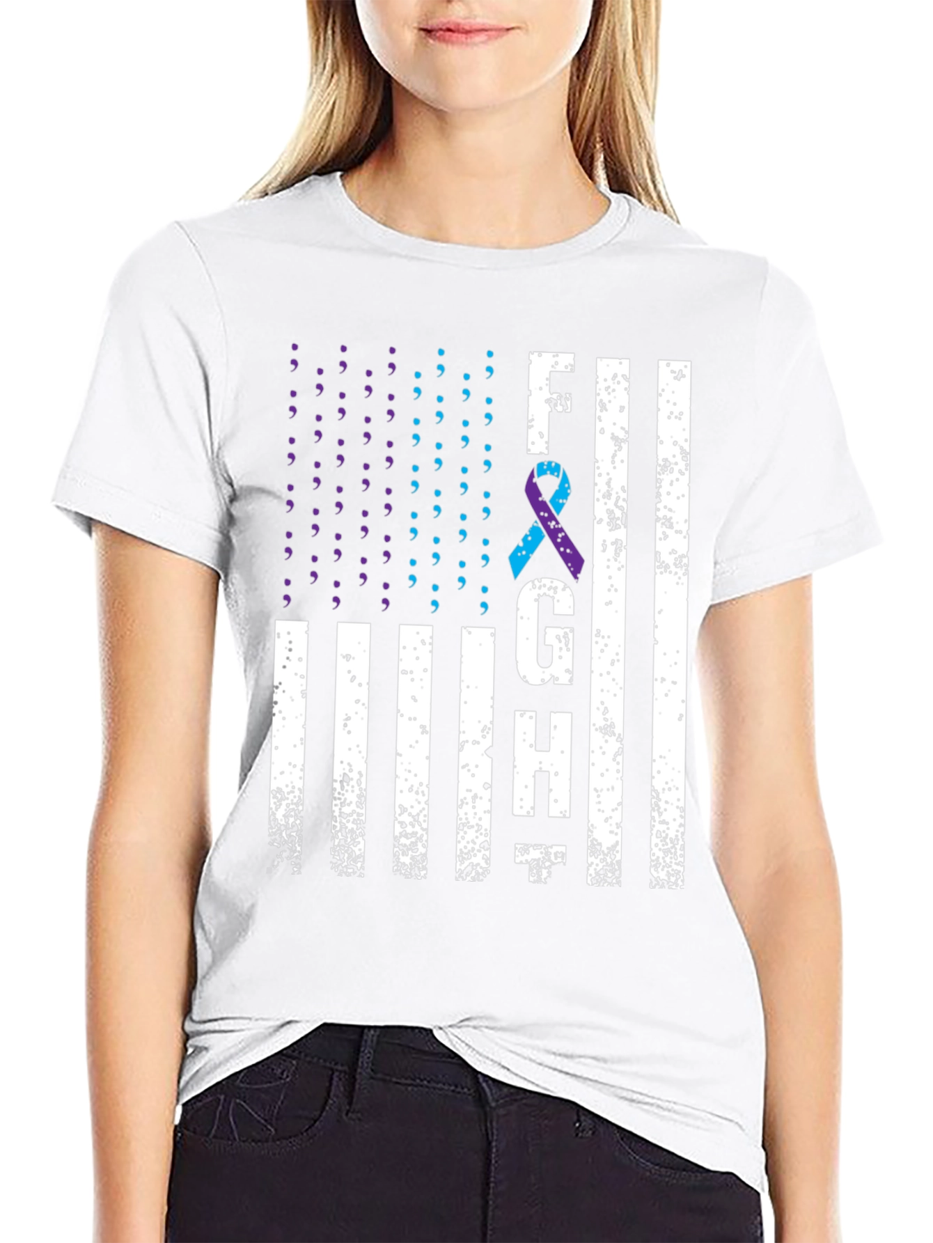 Fight Graphic T-Shirt Suicide Awareness Ribbon Tee
