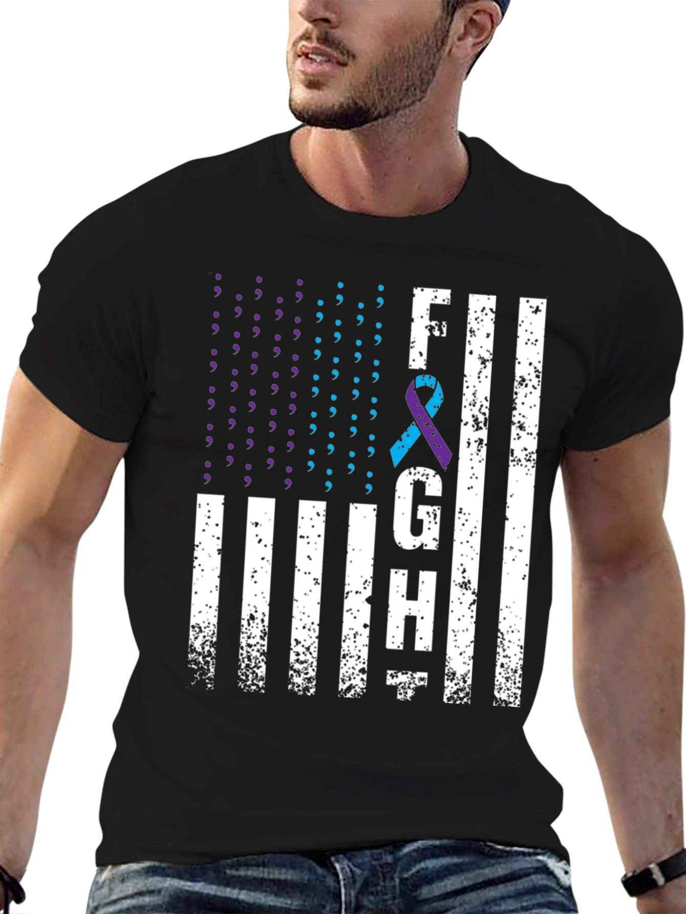 Fight Graphic T-Shirt Suicide Awareness Ribbon Tee