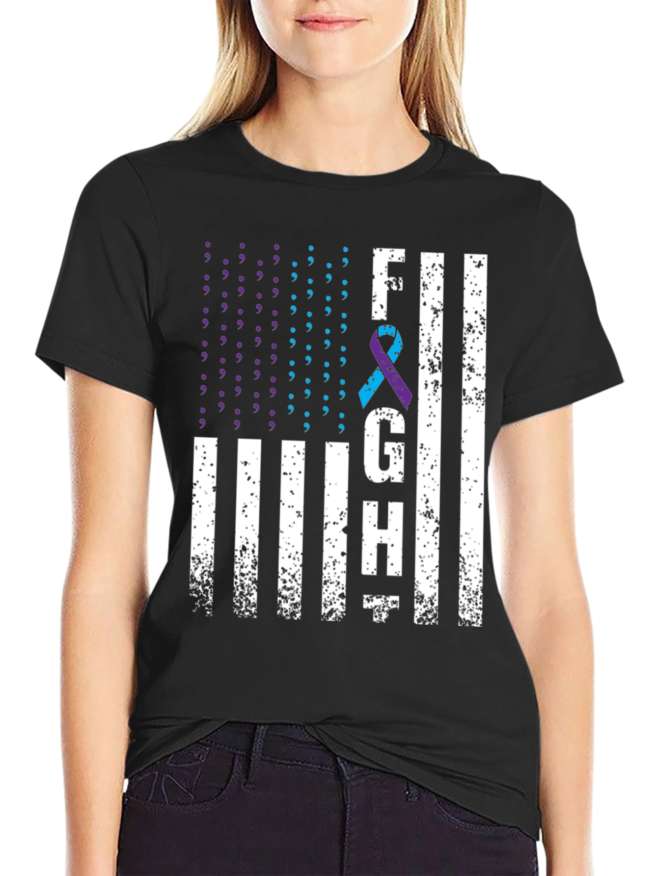 Fight Graphic T-Shirt Suicide Awareness Ribbon Tee