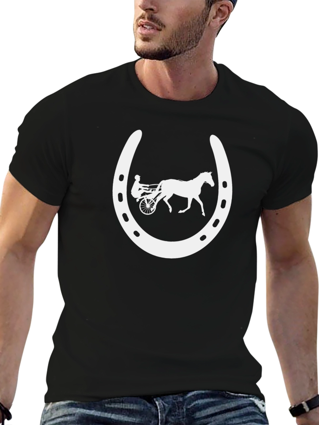 Horse Racing Horseshoe Black T-Shirt