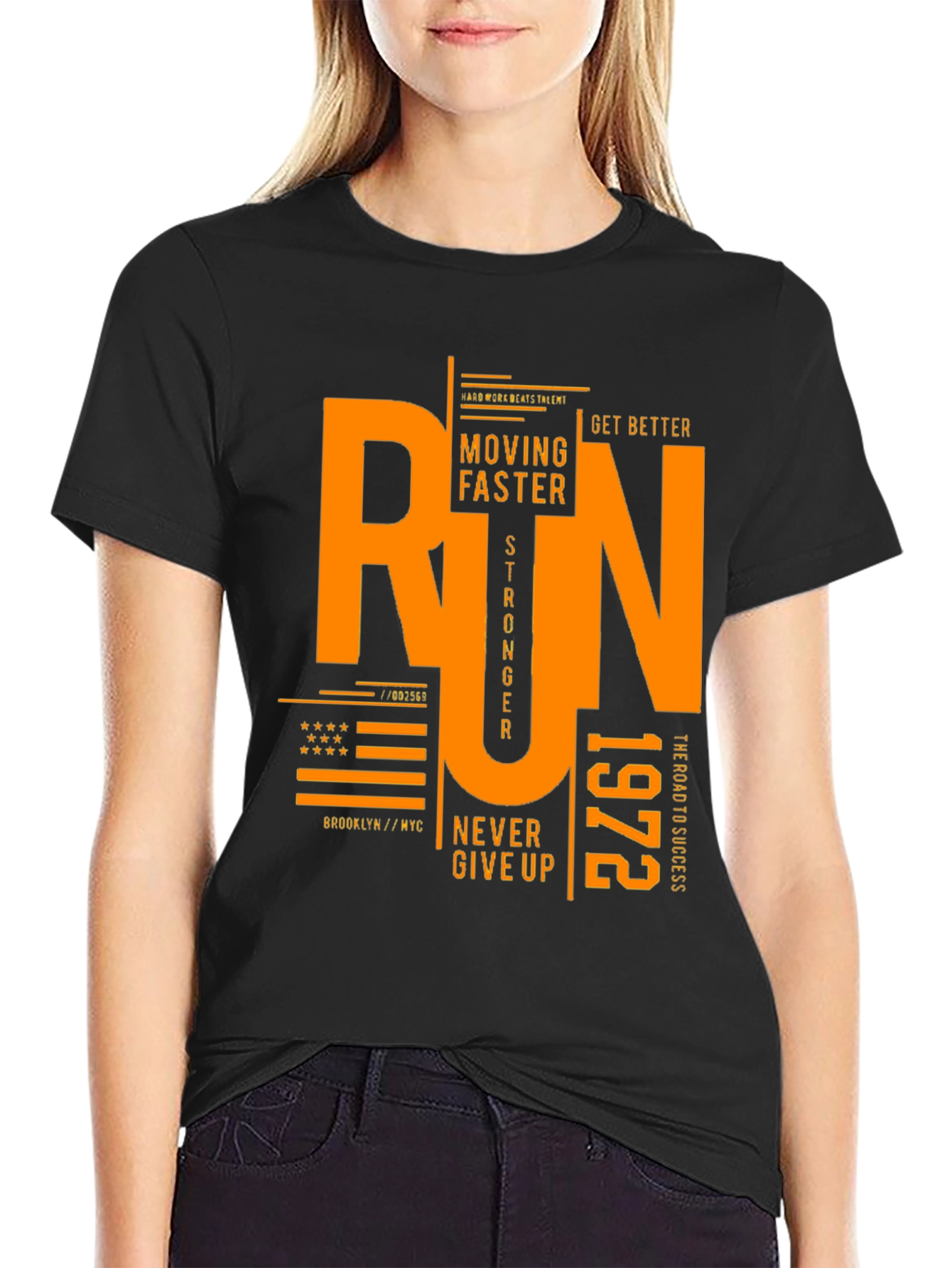Run Graphic Print Black T-Shirt