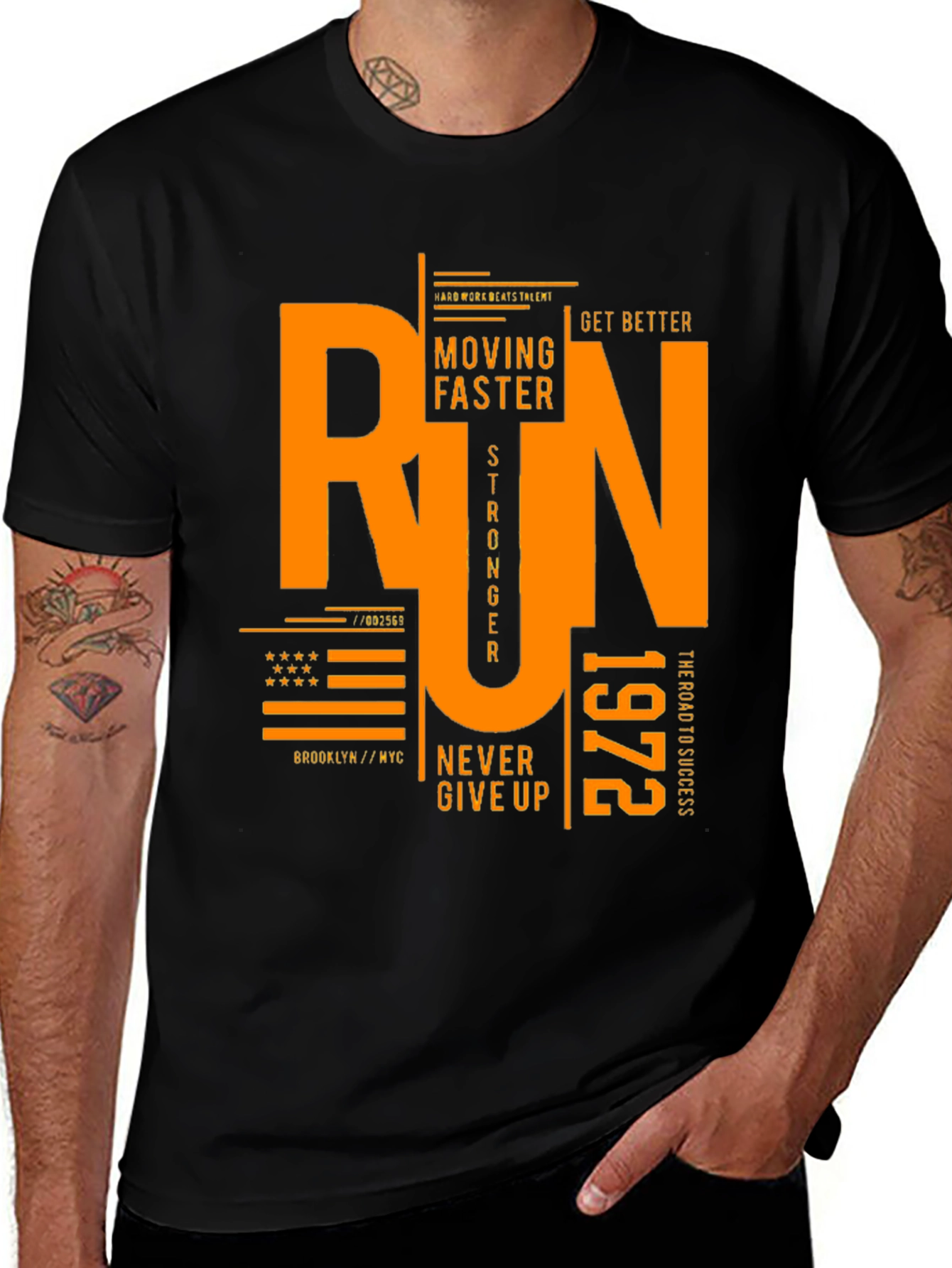 Run Graphic Print Black T-Shirt