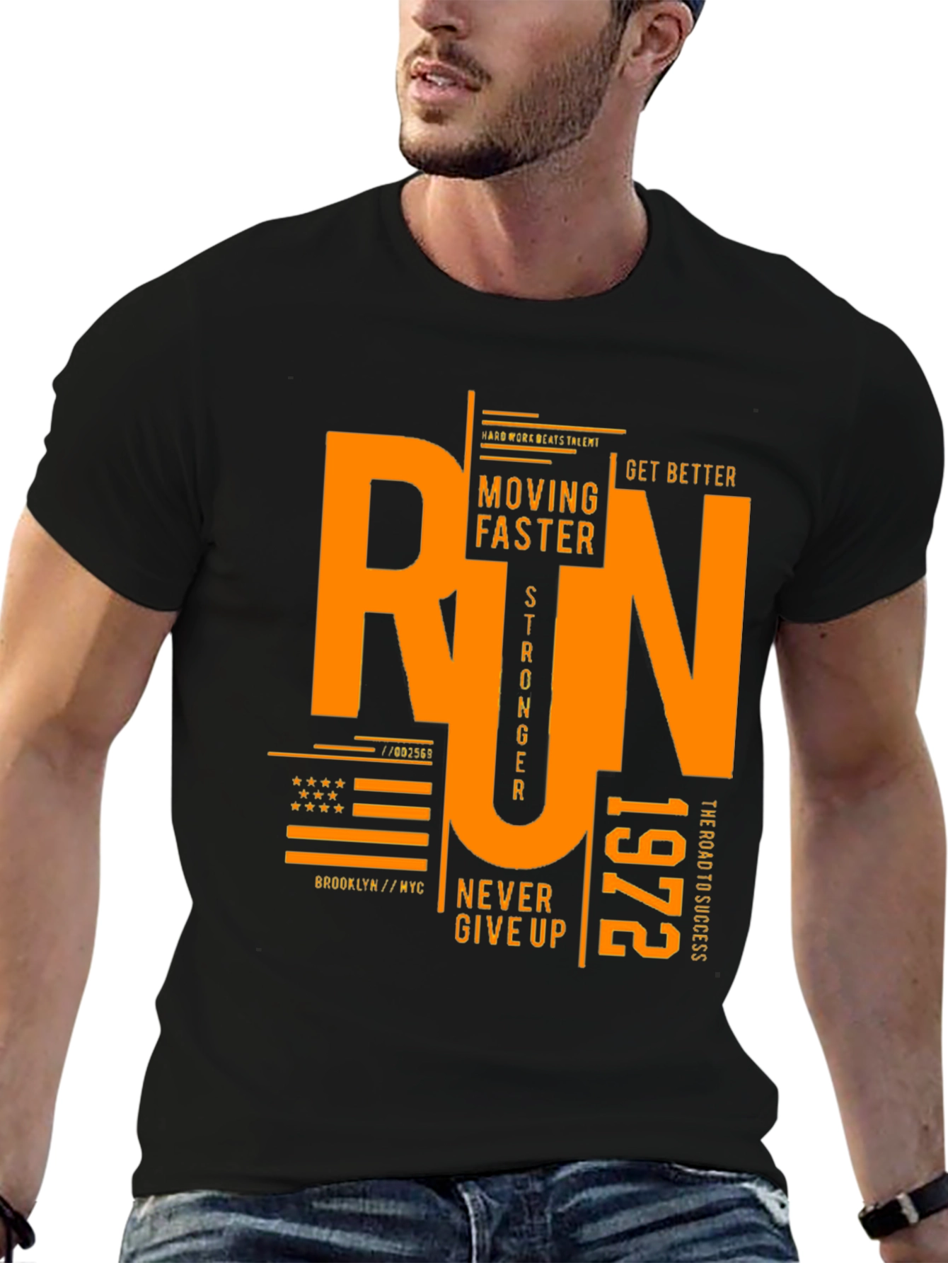 Run Graphic Print Black T-Shirt