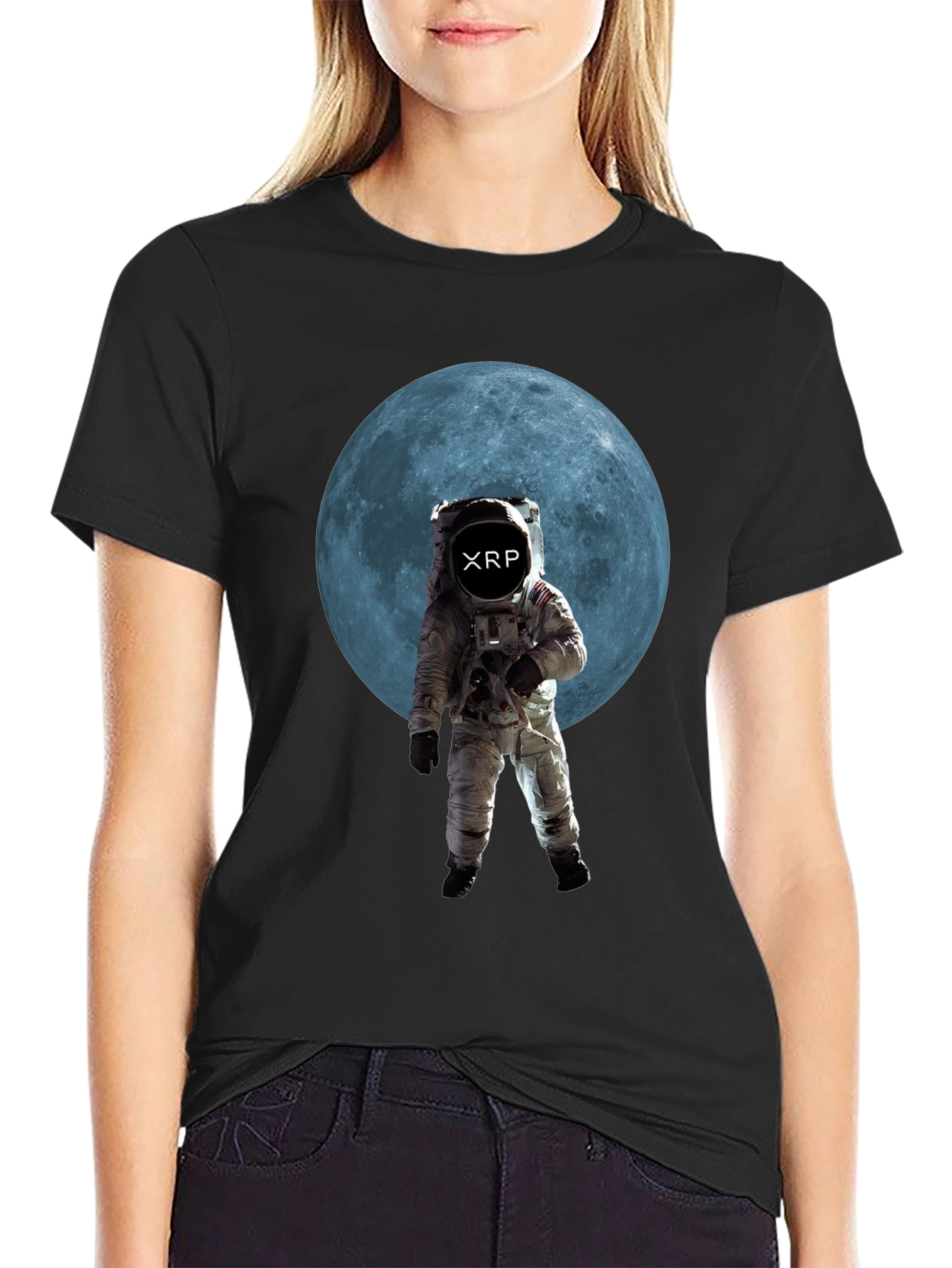 Astronaut Moon XRP Black T-Shirt