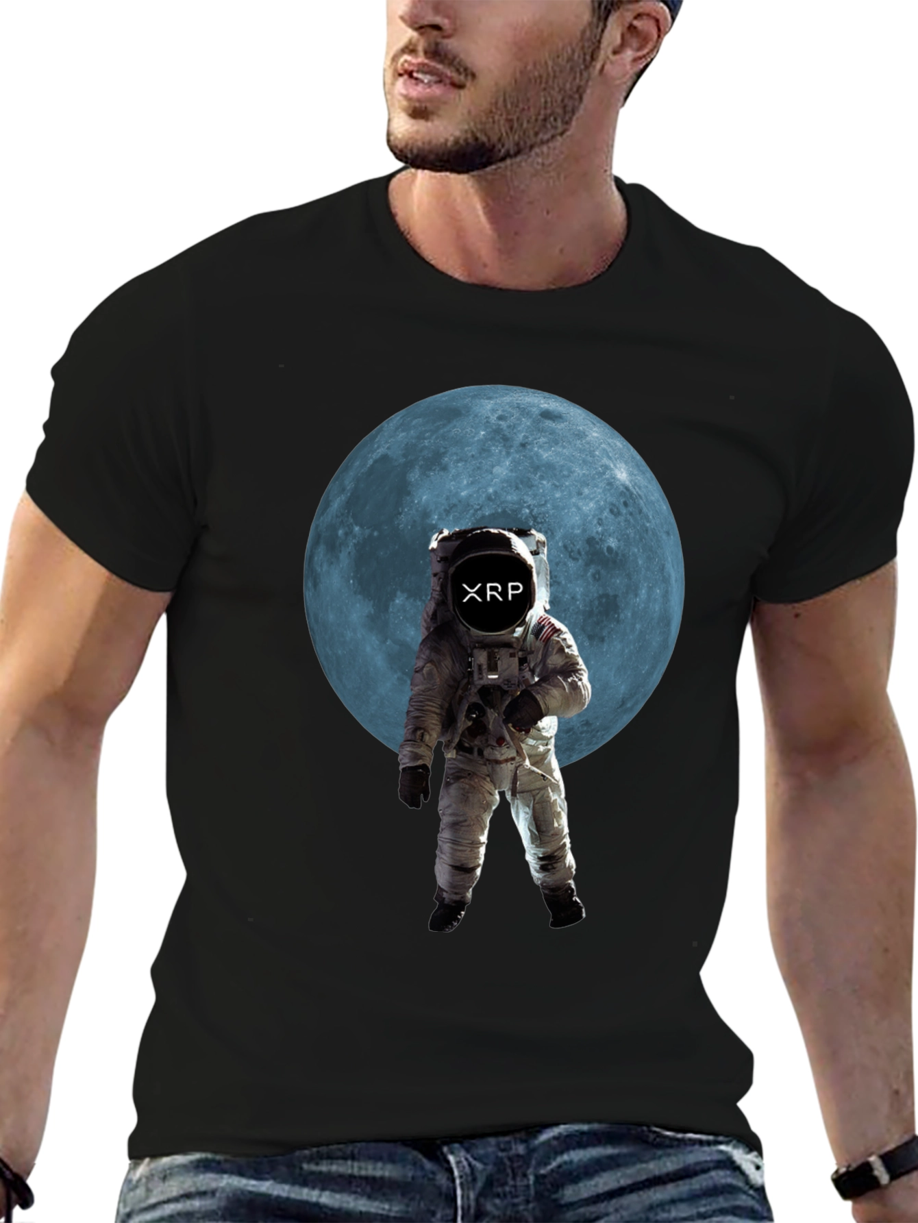 Astronaut Moon XRP Black T-Shirt