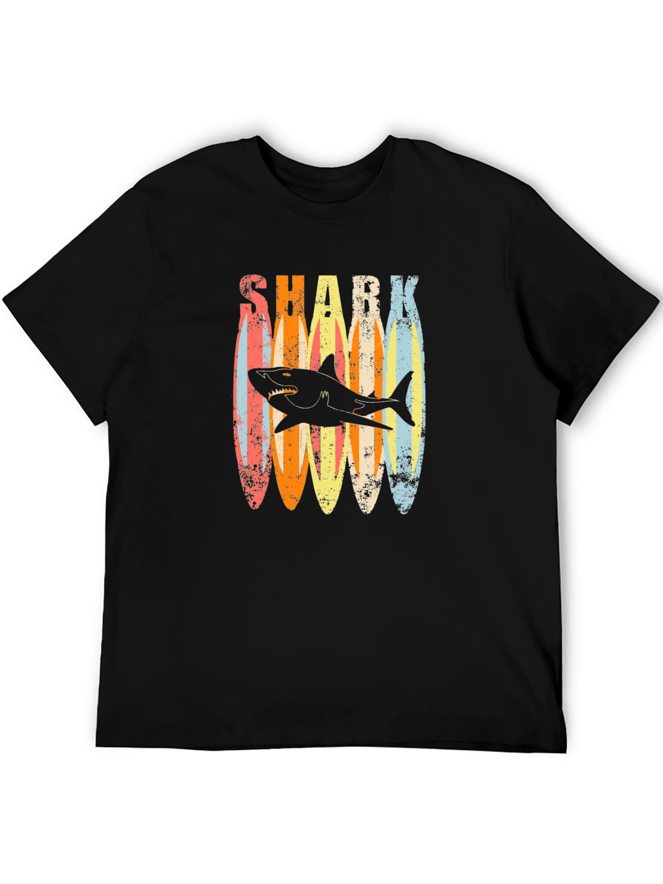 Retro Shark Surfboard T-Shirt - Casual Graphic Tee