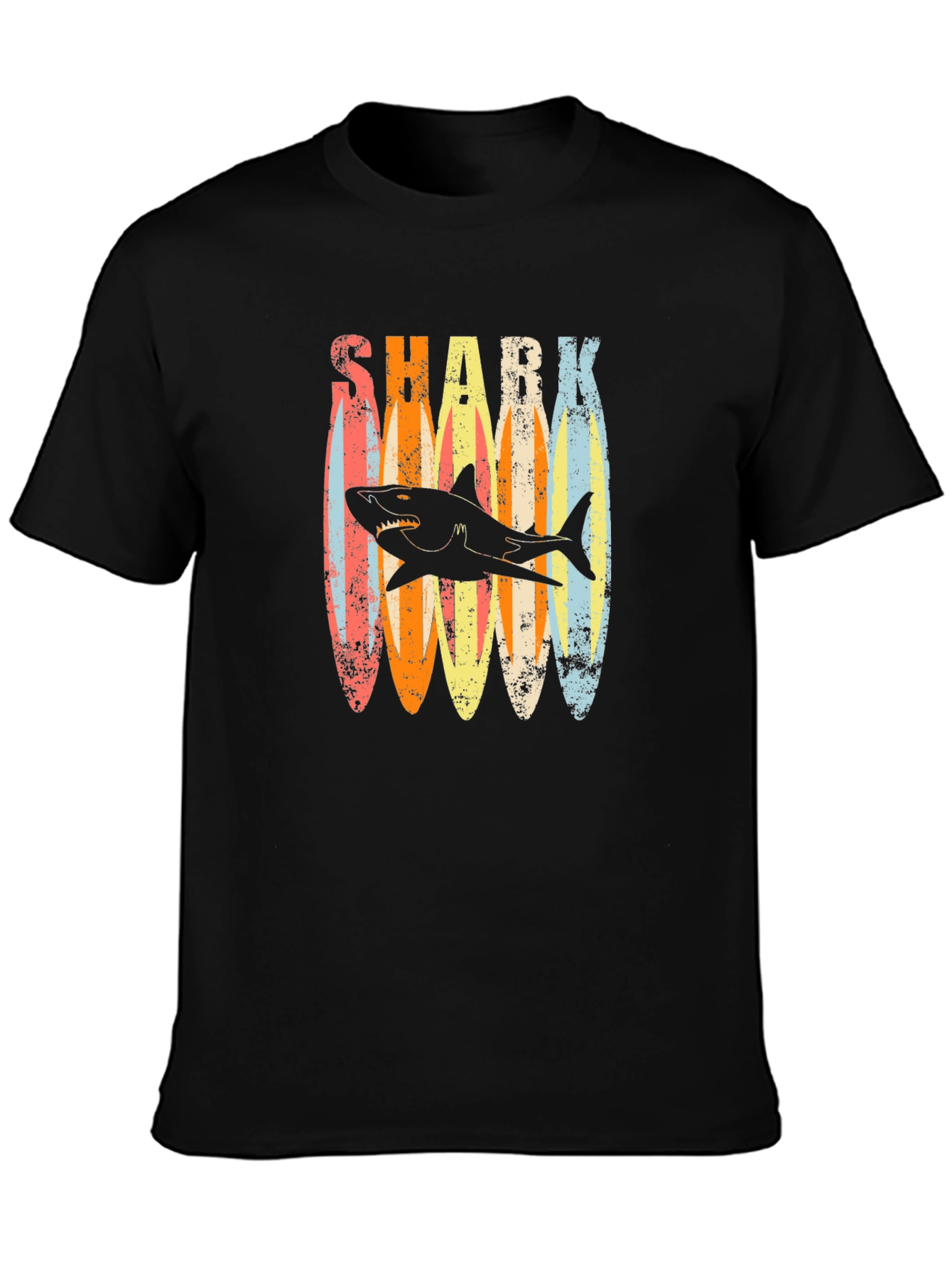 Retro Shark Surfboard T-Shirt - Casual Graphic Tee