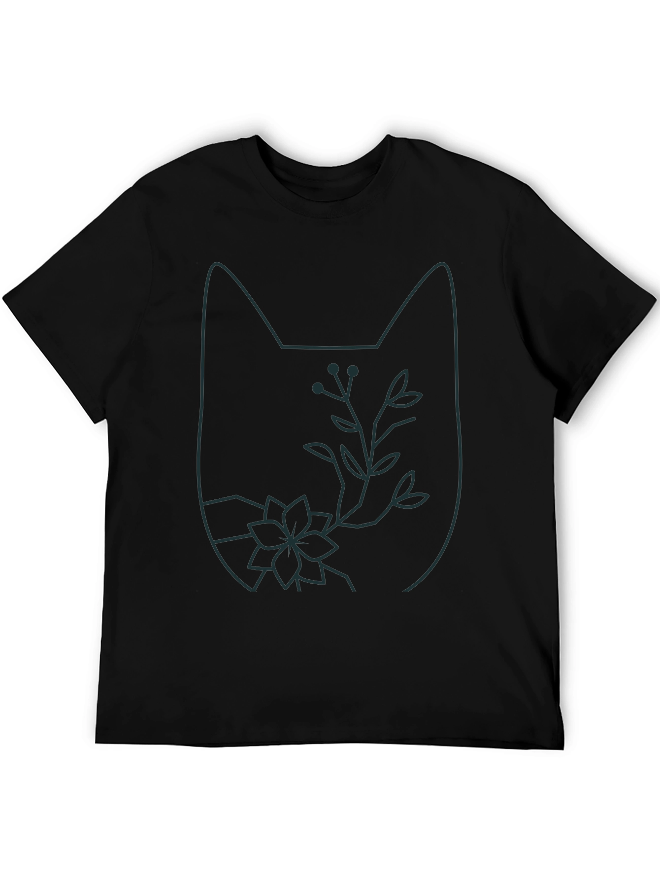 Cat Outline Floral T-Shirt - Unique Graphic Tee
