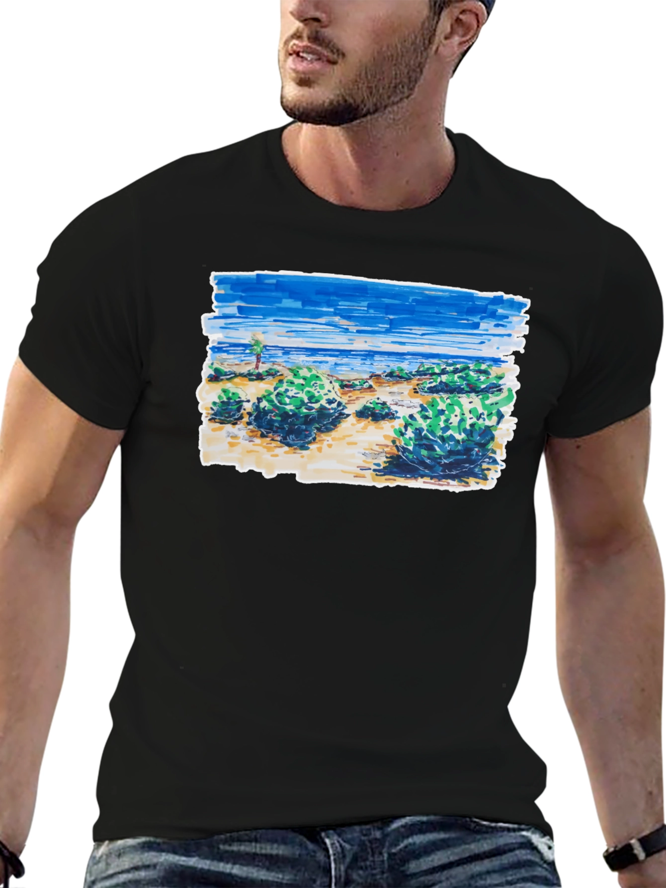 Coastal Sketch Graphic Tee - Black