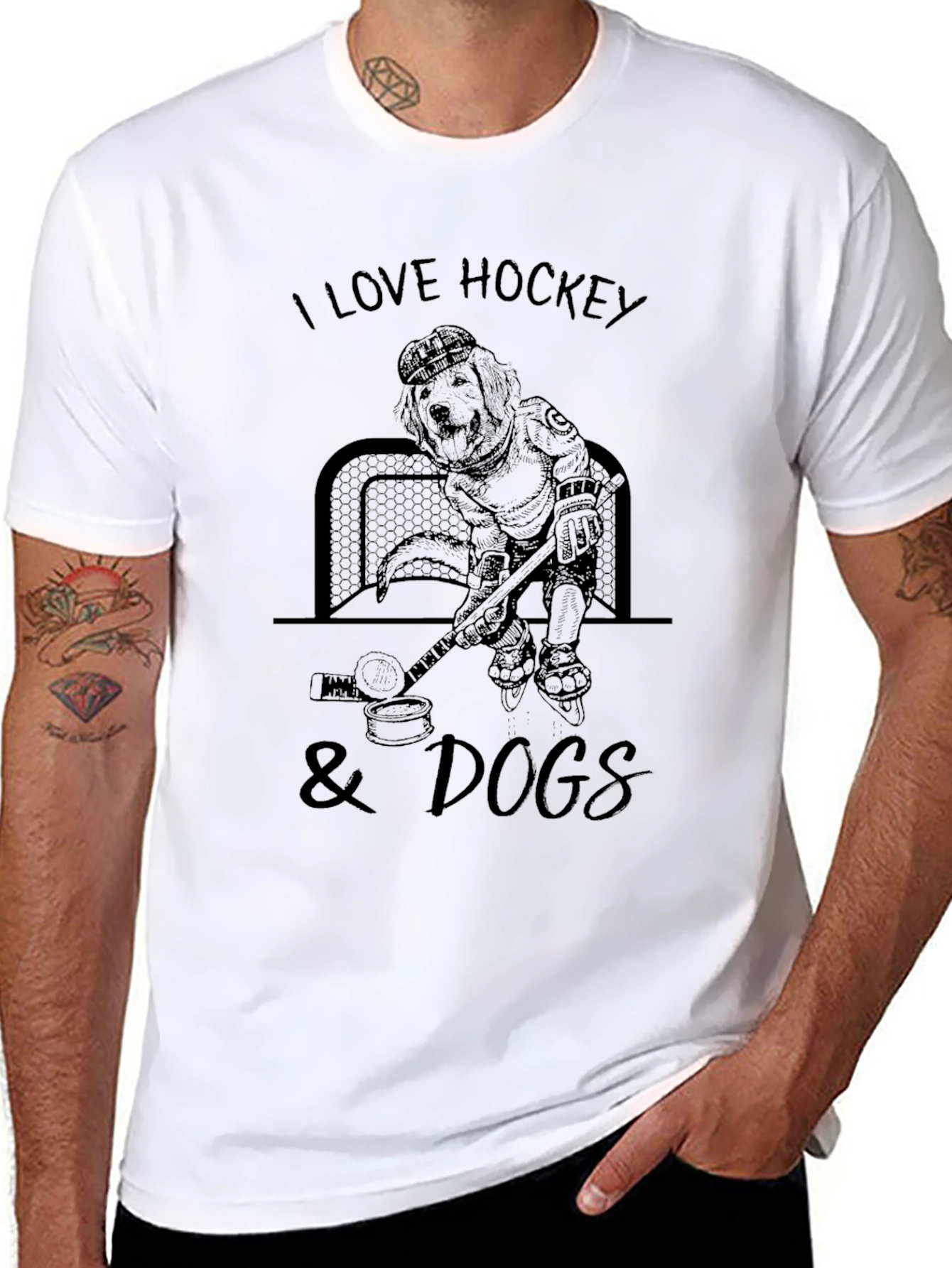 I Love Hockey & Dogs Black T-Shirt