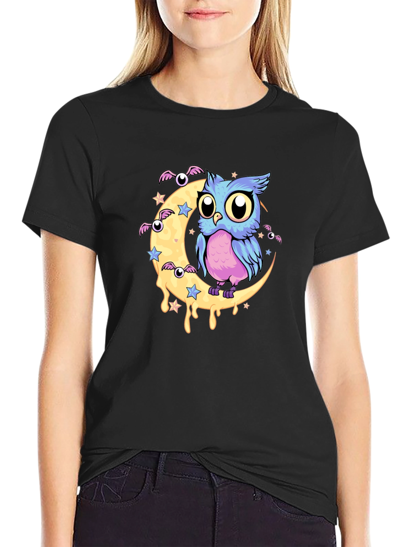 Owl Moon Graphic Black T-Shirt