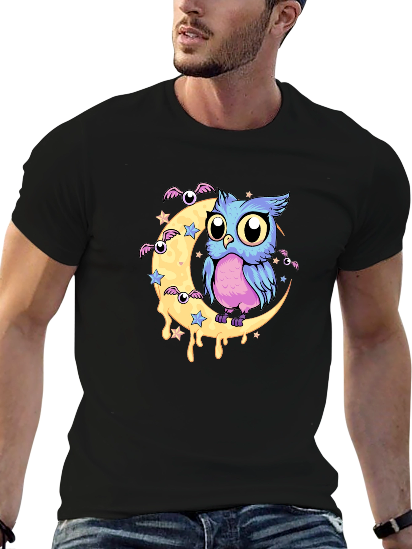 Owl Moon Graphic Black T-Shirt