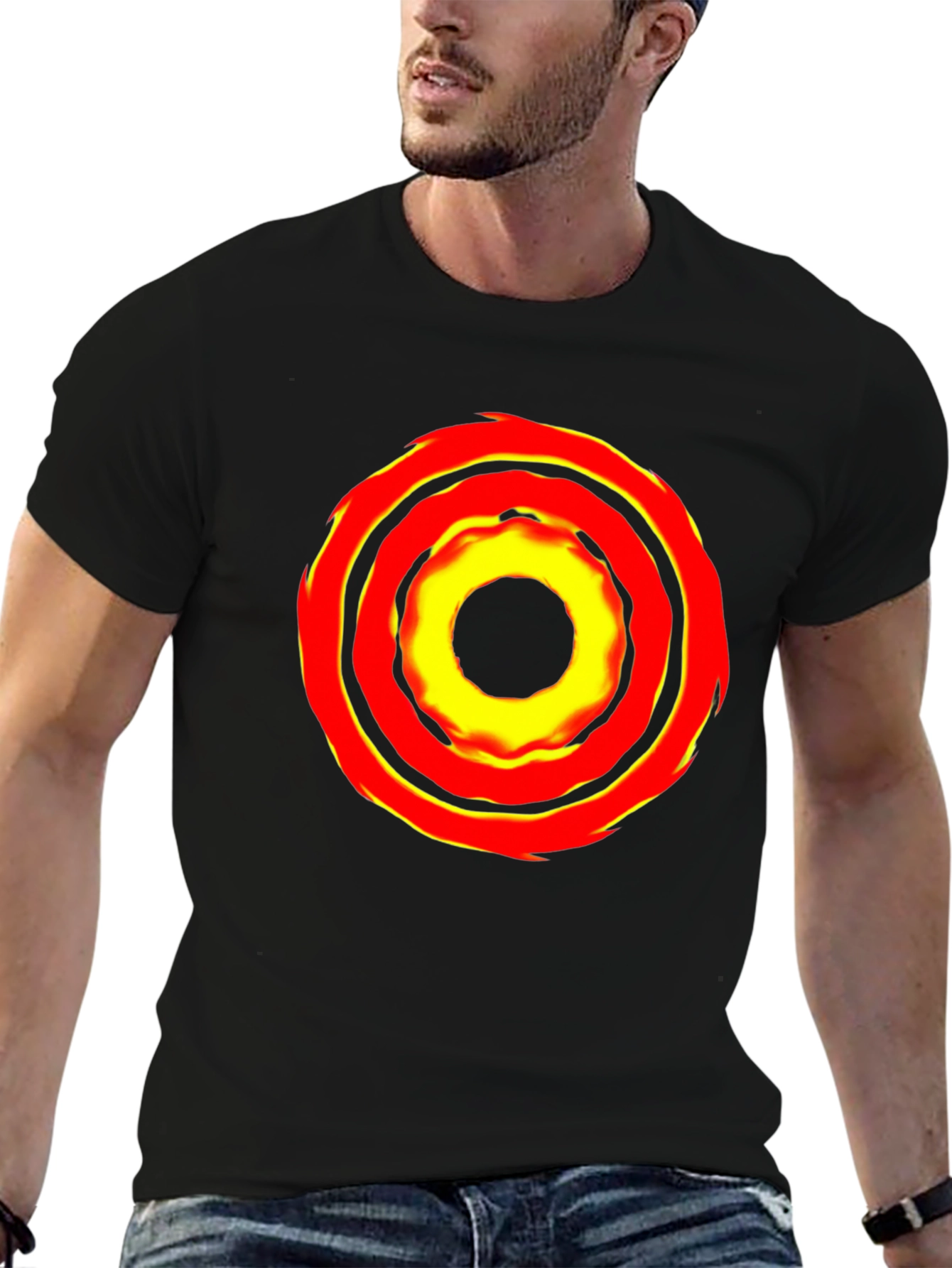 Bold Graphic Tee: Fiery Circle Design