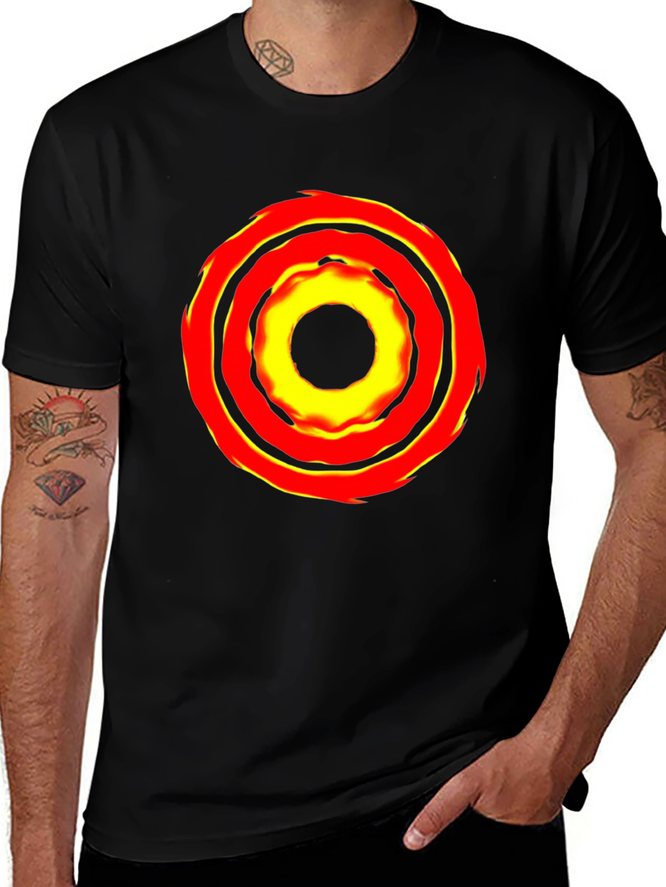 Bold Graphic Tee: Fiery Circle Design