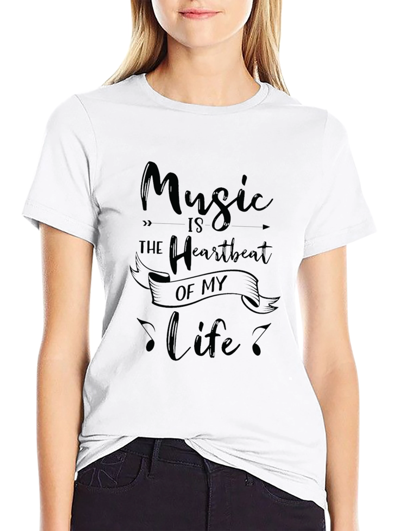 Music is the Heartbeat of My Life Black T-Shirt