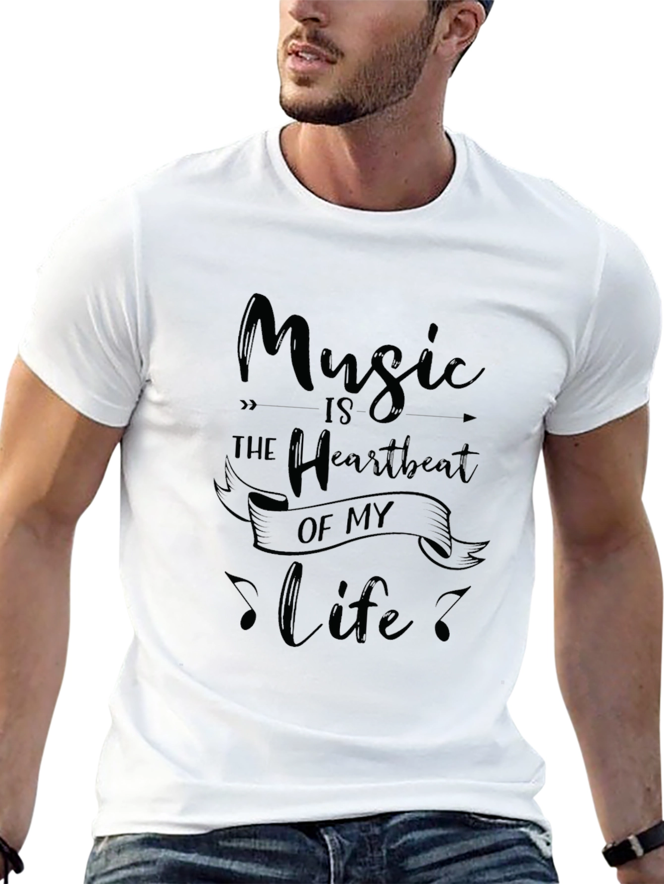 Music is the Heartbeat of My Life Black T-Shirt