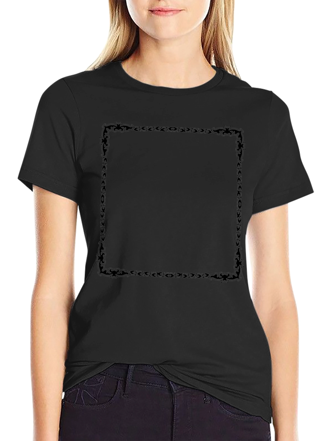 Black T-Shirt with Decorative Square Design
