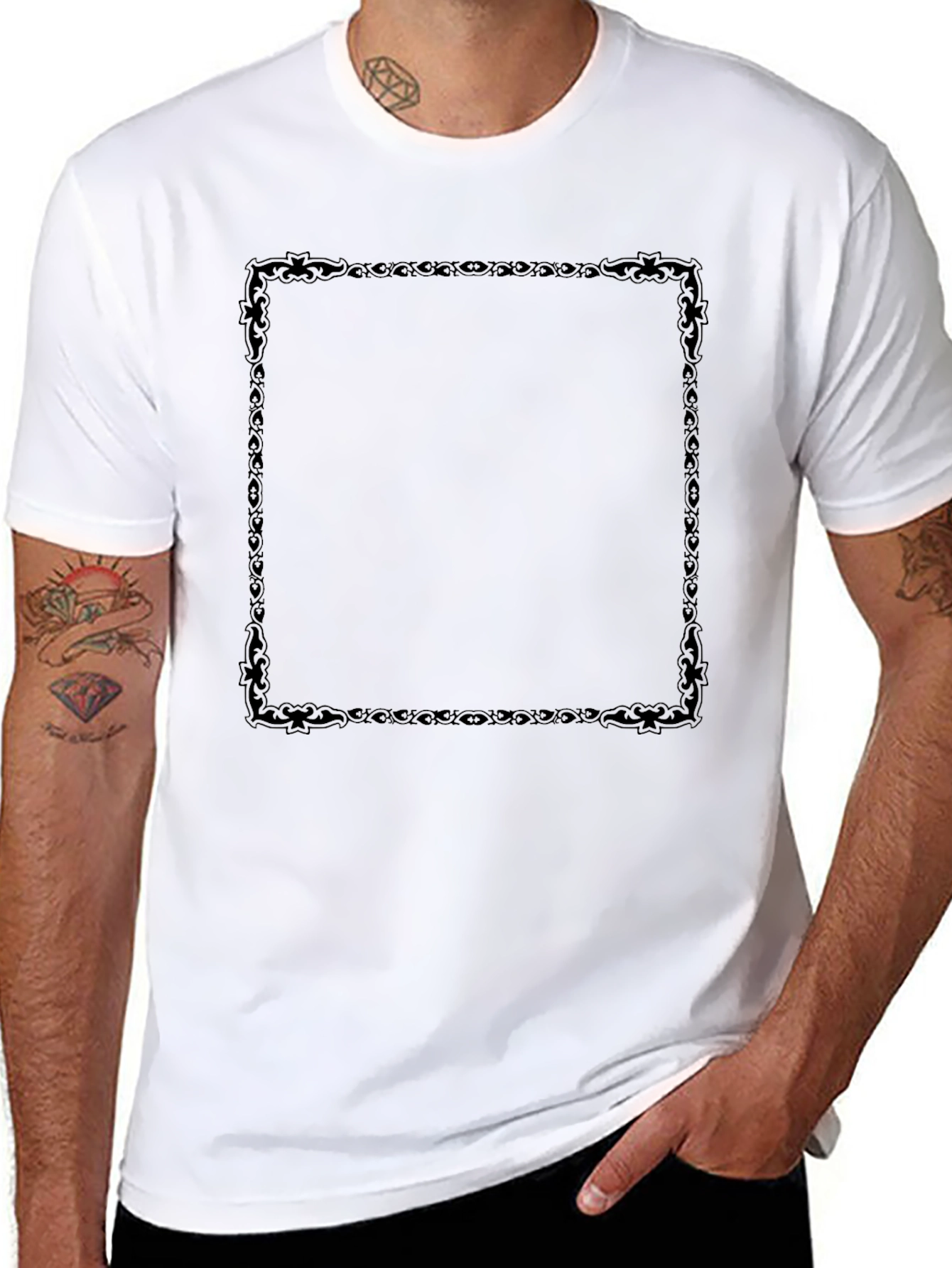 Black T-Shirt with Decorative Square Design