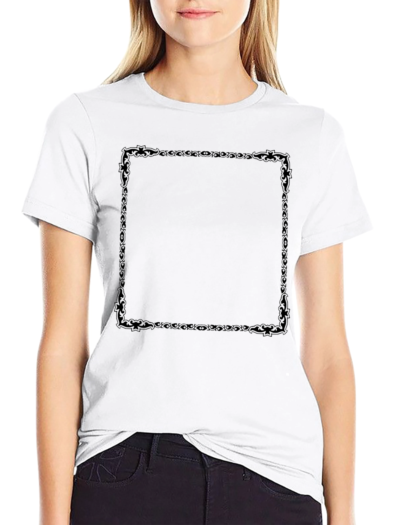 Black T-Shirt with Decorative Square Design