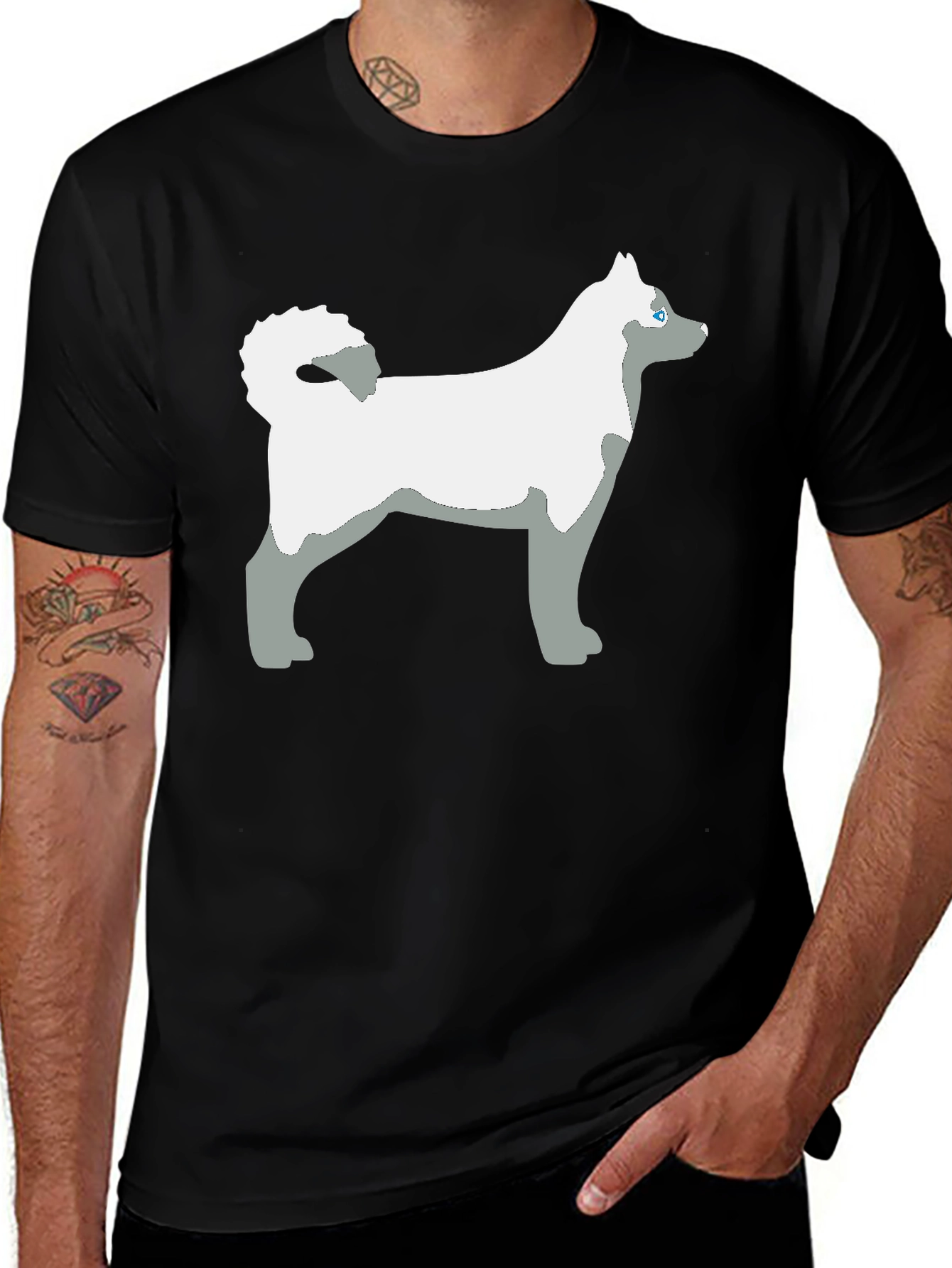 Husky Dog Graphic Tee - Black Cotton Casual T-Shirt