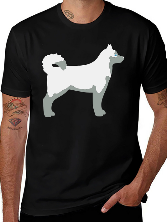 Husky Dog Graphic Tee - Black Cotton Casual T-Shirt